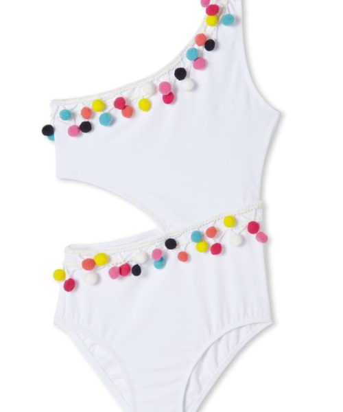 Girls Colorful Pom Poms Bathing Suit