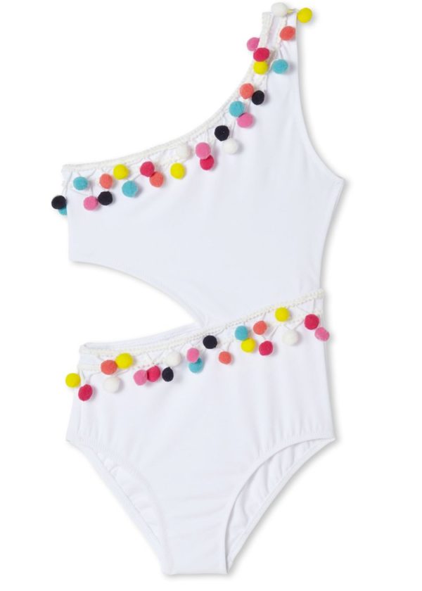 Girls Colorful Pom Poms Bathing Suit
