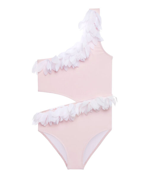 Girls Pink Swimsuit with White Petals